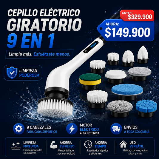 CEPILLO ELECTRICO 9 EN 1 - LIMPIA FÁCIL Y SIN ESFUERZO
