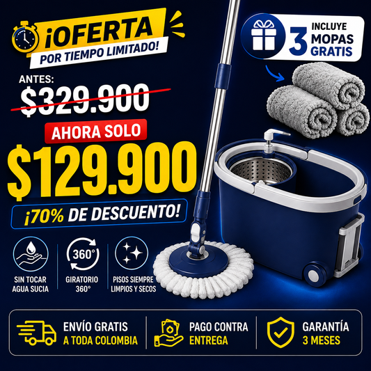 🧹 Trapero Giratorio 360° con Balde Autoescurrible + 3 Mopas GRATIS