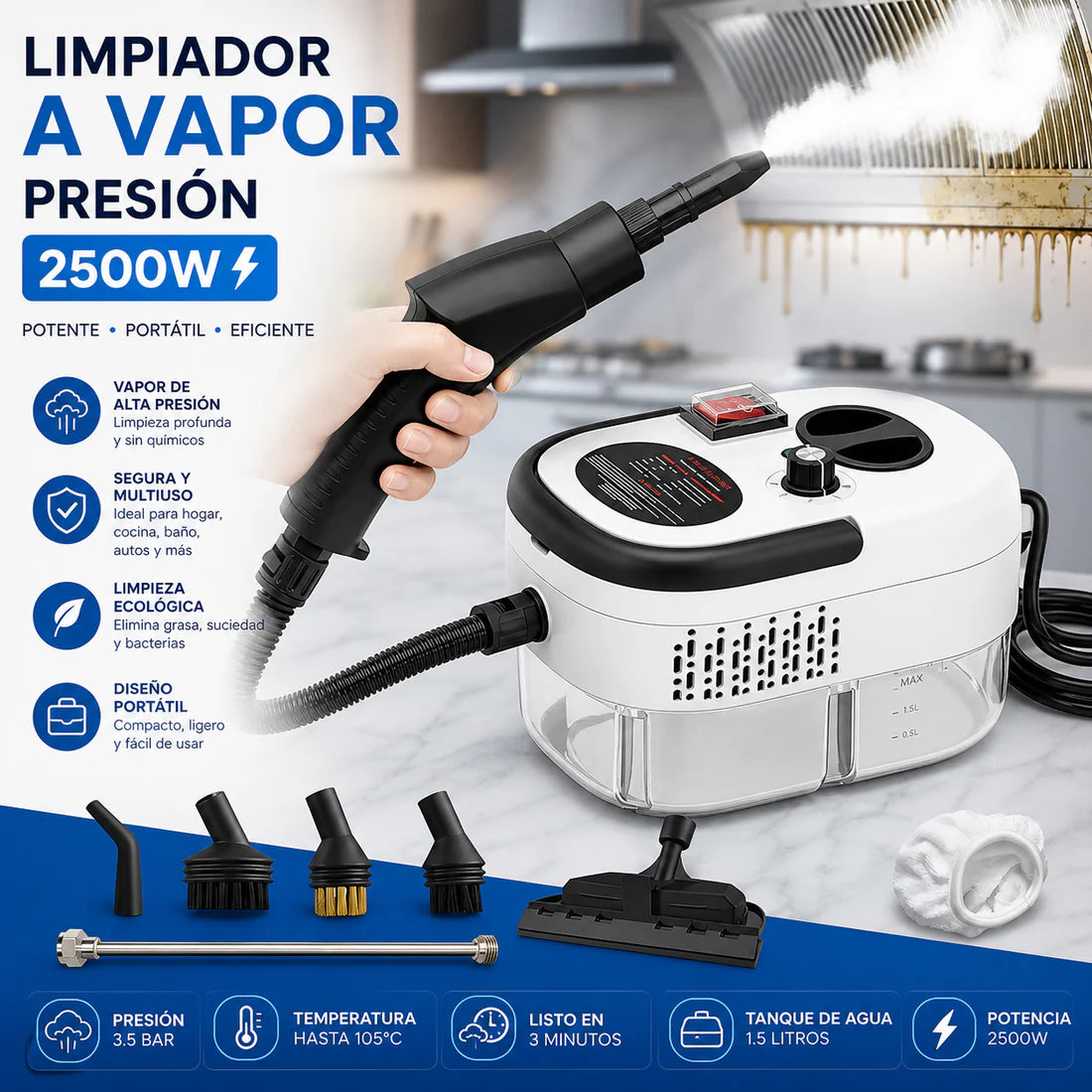 Limpiador de vapor portátil multifuncional de alta presión para la limpieza de la cocina, el hogar y el coche 🔥