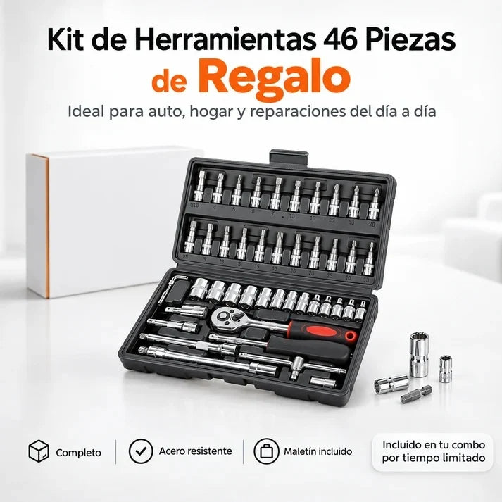 COMBO LIQUIDACIÓN: Hidrolavadora + (Kit de Herramientas 46 Pzs + Doble Batería + Maletín)